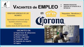 Corona 🍻 Bolsa de trabajo 20222023 💼 Empleo y Vacantes Benéficos Requisitos Postulación [upl. by Admama]