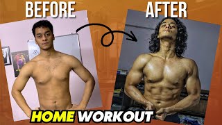 How to Build MUSCLE At Home Full HOME WORKOUT for Beginners  Skinny to Muscle body transformation [upl. by Wilhelmina]