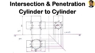 Intersection amp Penetration  Cylinder to Cylinder  Problem 1  Engineering Drawing [upl. by Schwejda]