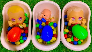 Satisfying video  Rainbow Mixing All Candy in Magic 3 Bathtubs with Mampm’s Babys Red Blue Green [upl. by Eivets214]