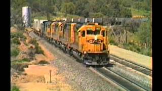 Tehachapi1991 Santa FeSD402 SD452 SD45 GP20 and Conrail C307 Accelerate Out Of Woodford [upl. by Kappenne]