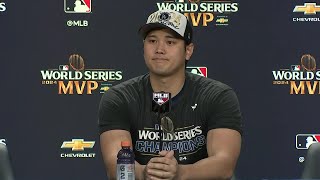 Shohei Ohtani reacts winning the World Series in his first postseason appearance  MLB on ESPN [upl. by Nileak569]