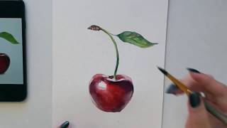 Вишня акварелью Watercolor tutorial  Cherry [upl. by Twelve555]