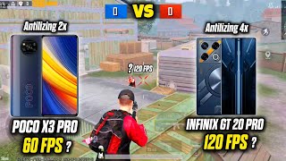 120FPS VS 60FPS🔥Infinix Gt 20 pro Vs Poco X3 pro Pubg test 2024 Power of 120 FPS🥵PUBG MOBILE [upl. by Ecirahs]