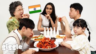 Korean Family Try Tandoori Chicken For The First Time With Sakshma [upl. by Aihsemek]