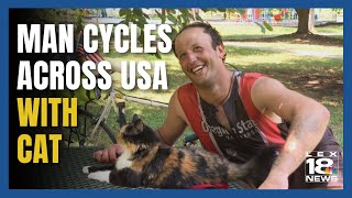 Man CYCLING United States with his cat Marilyn Monroad [upl. by Eineeuq]