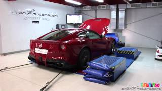 Ferrari F12 Berlinetta with full IPE F1 Exhaust on dyno at SimonMotorSport Dubai [upl. by Held]