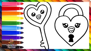 Desenhar e Colorir uma Chave e Cadeado Fofos 🗝️💗🔒🌈 Desenhos para Crianças [upl. by Cammie]