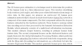 End to End 3D Human Pose Estimation Network With Multi Layer Feature Fusion [upl. by Kyred]