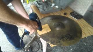 Drilling Rivets into a Sabian HH Raw Ride to make a sizzle cymbal HOW TO DIY Do it yourself [upl. by Nauwaj]