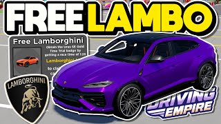 NEW FREE LAMBORGHINI COLLAB EVENT Happening IN DRIVING EMPIRE  Lamborghini Urus SE EVENT [upl. by Ramat231]