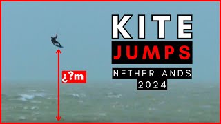 Kitesurfing JUMPS Strong Winds Netherlands ¿Which Jump was the highest Kiteboarding 2024 [upl. by Tarah]