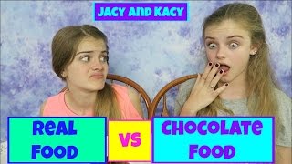 Real Food vs Chocolate Food Challenge  Jacy and Kacy [upl. by Cirilla]