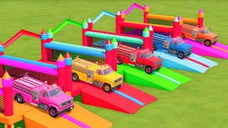 TRANSPORTING PIXAR CARS amp FRUITS WITH COLORED amp JOHN DEERE vs CLAAS vs TRACTORS  BeamNGdrive 15 [upl. by Weidner]