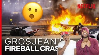 OMG IS HE HUMAN😲NBA FANS first time reacting to Grosjeans Insane Fireball Crash  Formula 1 [upl. by Delcine]