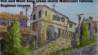 Pen and Wash Easy urban sketch Watercolor Tutorial Beginner Lessons [upl. by Adriana]