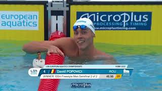 David Popovici 4698 European Record  Mens 100m Freestyle Semifinal  Rome 2022 LC EC [upl. by Berkley353]