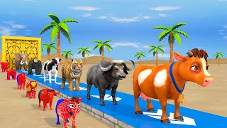 Paint amp Animals MammothGorillaLionDuckCowTiger Fountain Crossing Transformation Animals Cartoon [upl. by Rednal]