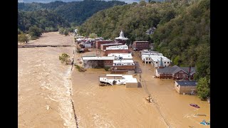 Marshall NC 2024 Flood  Tropical Storm Helene  Aerial Drone Footage [upl. by Lyrehc]