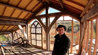 Timber Framed Barn Part 30 Curved Church Windows [upl. by Akinuahs]