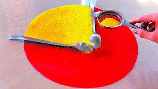 Makar sankranti rangoli using SPOONS ❤💛  सोप्पी मकर संक्रांति रांगोळी Easy sankranti muggurangoli [upl. by Pollitt950]