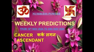 WEEKLY PREDICTION 18th NOV 2024 to 24th NOV 2024 CANCER ASCENDANT कर्क लगन  Astrologer Annil Verma [upl. by Adnol60]