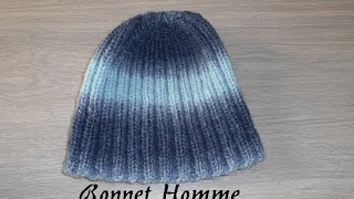 Tricoter un bonnet homme côte 22 facile et rapide  knit a hat for man [upl. by Apurk40]