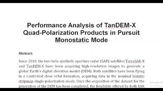 Performance Analysis of TanDEM X Quad Polarization Products in Pursuit Monostatic Mode [upl. by Reyna]