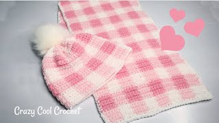 Crochet Checkered Gingham Scarf and Hat  BARBIE Inspired [upl. by Jacky]