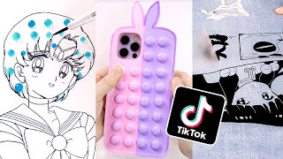 I try TIK TOK ART HACKS compilation  DIY POP IT cricut anime jeans and more [upl. by Ilamad]