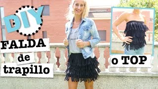 DIY FALDA  TOP CON FLECOS DE TRAPILLO SIN COSER [upl. by Aneet]