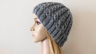 How To Knit A Eyelet Mock Cable Rib Stitch Hat Lilus Handmade Corner Video  186 [upl. by Dareen]