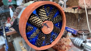 woodturning OneofaKind Fruit Dish from Padauk Pinecone with Woodturning Tools and Skills [upl. by Seltzer]