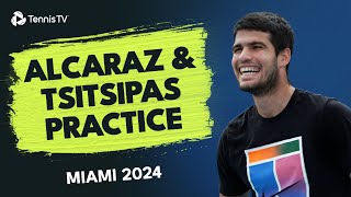 Carlos Alcaraz vs Stefanos Tsitsipas  Miami 2024 Practice Highlights [upl. by Itsrejk]