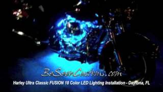 Harley Davidson Ultra Classic  FUSION 18 Color LED Lighting System  BeSeenCustomscom [upl. by Ellehc]