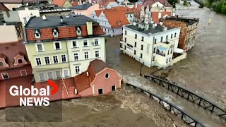 Central Europe floods Drone video shows Polish city under water after dam ruptures [upl. by Anastasio]