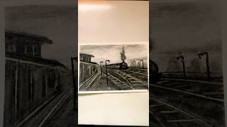 Drawing Railway station using Charcoal shorts drawing charcoaldrawing [upl. by Mahgem662]