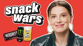 Millie Bobby Brown Rates British And American Food  Snack Wars [upl. by Pickford]