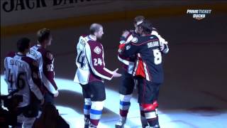 Teemu Selanne named all three stars in last game takes final lap with Giguere [upl. by Bandeen]