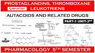 Prostaglandins Thromboxane and Leukotrienes  Autacoids  Part 3 Unit 3  Pharmacology 5 sem [upl. by Tudela]