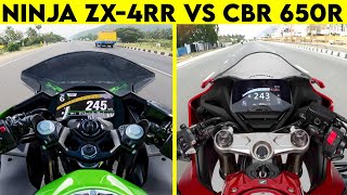 Kawasaki ZX4RR VS CBR 650R  0 TO 300  TOPSPEED CLOSE BATTLE [upl. by Beverlee296]