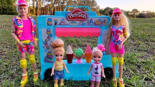 Ice Cream  Elsa amp Anna toddlers  Barbie and Ken dolls  play doh [upl. by Erie798]