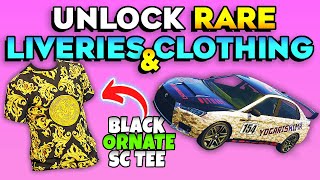 GTA 5 Online How to Unlock Rare Car Liveries amp Clothing Black SC Ornate Tee [upl. by Tizes]