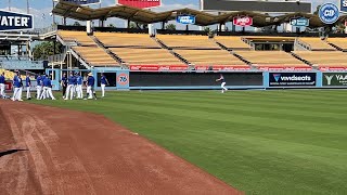 2024 NLDS Clayton Kershaws long toss routine before Dodgers workout [upl. by Isabea]