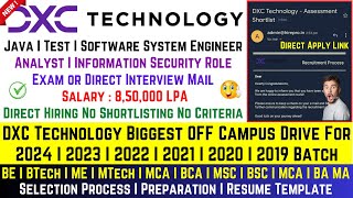 DXC Technology Biggest Hiring 2024 2023 20222018 Batch  Direct Test or Interview Salary 85 LPA [upl. by Yetti]