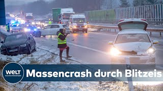 BLITZEISUNFÄLLE Vereiste Fahrbahn führt zu Massencrash  tödlicher Unfall mit LKW bei Leipzig [upl. by Faustena]