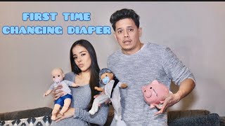 My FIRST TIME CHANGING A DIAPER 37 weeks [upl. by Aneela44]