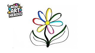 How to Draw Daisy Flower  Draw a Cute Flower Easy  Mini Art Heroes [upl. by Zednanref322]