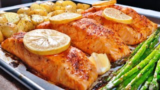 ONE PAN SALMON AND VEGETABLE BAKE  Ready in 30 Min  Baked Salmon amp Veggies [upl. by Smoot]