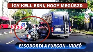 Tankönyvbe illő módon VÉDTE MAGÁT A MOTOROS ELSODORTA EGY FURGON a Dózsa György úton [upl. by Anagnos]